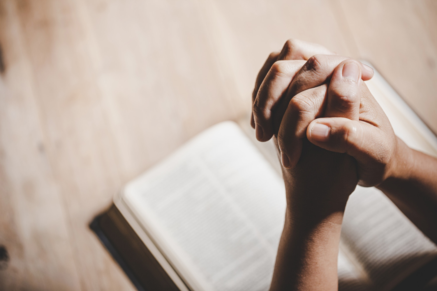 praying while looking at a bible